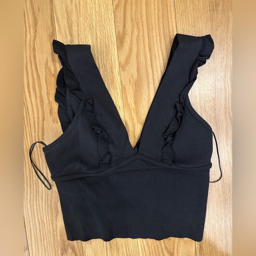 Zara Knit Black Ruffle Crop Top